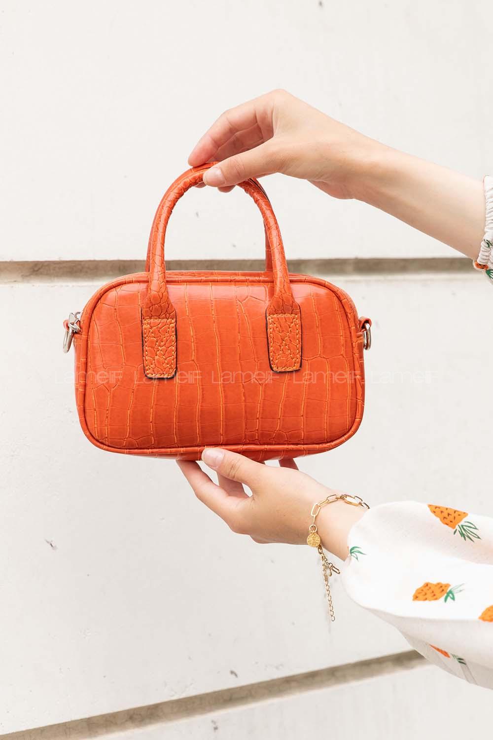 Orange Buckle Skin Hand Bag Bag