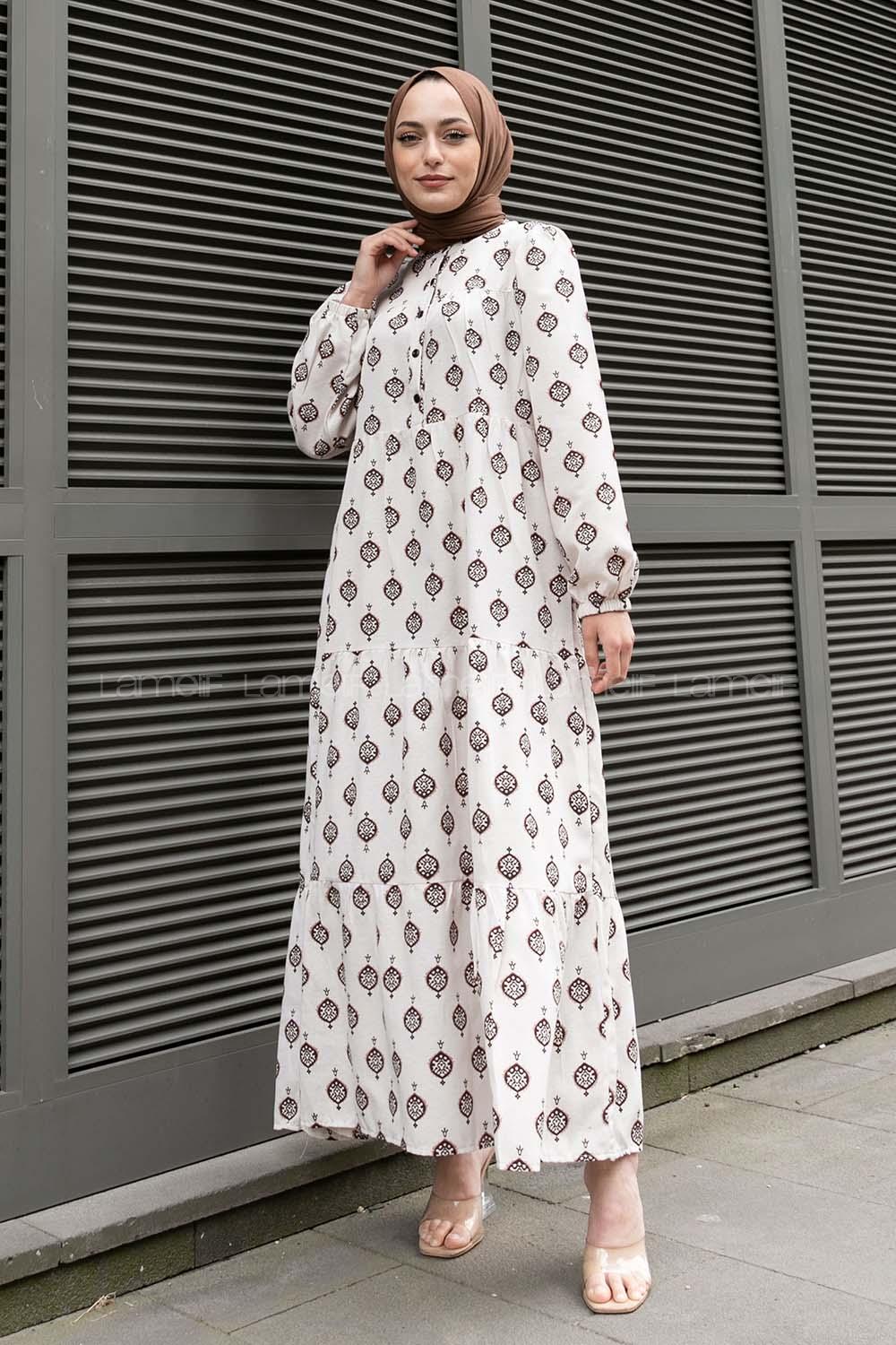 Brown Crew Neck Cotton Printed Dresess