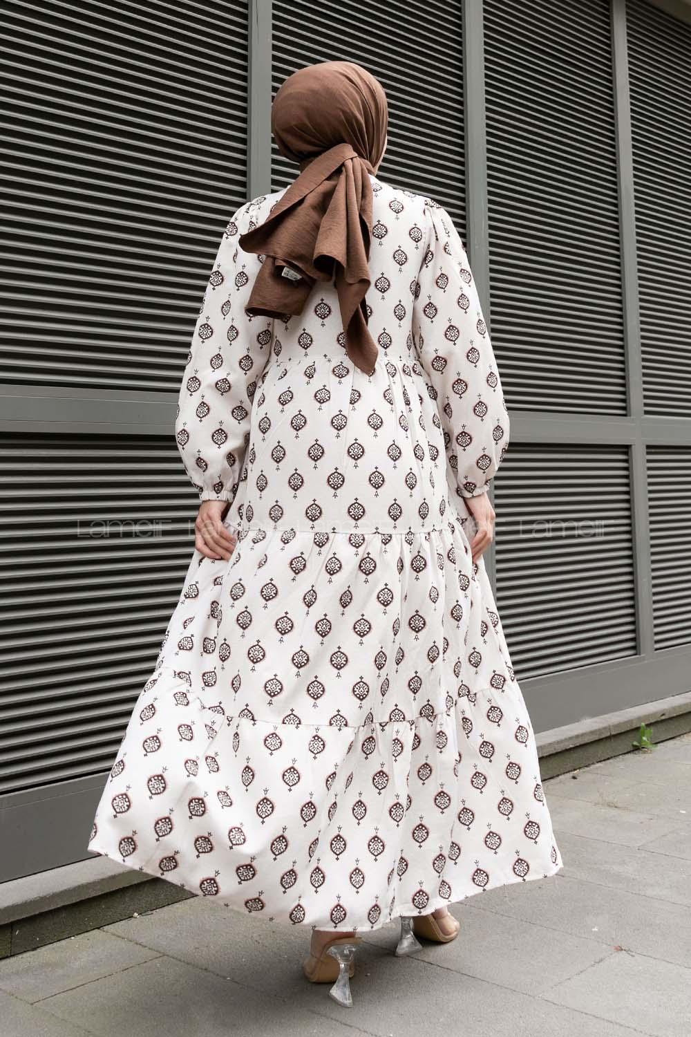 Brown Crew Neck Cotton Printed Dresess