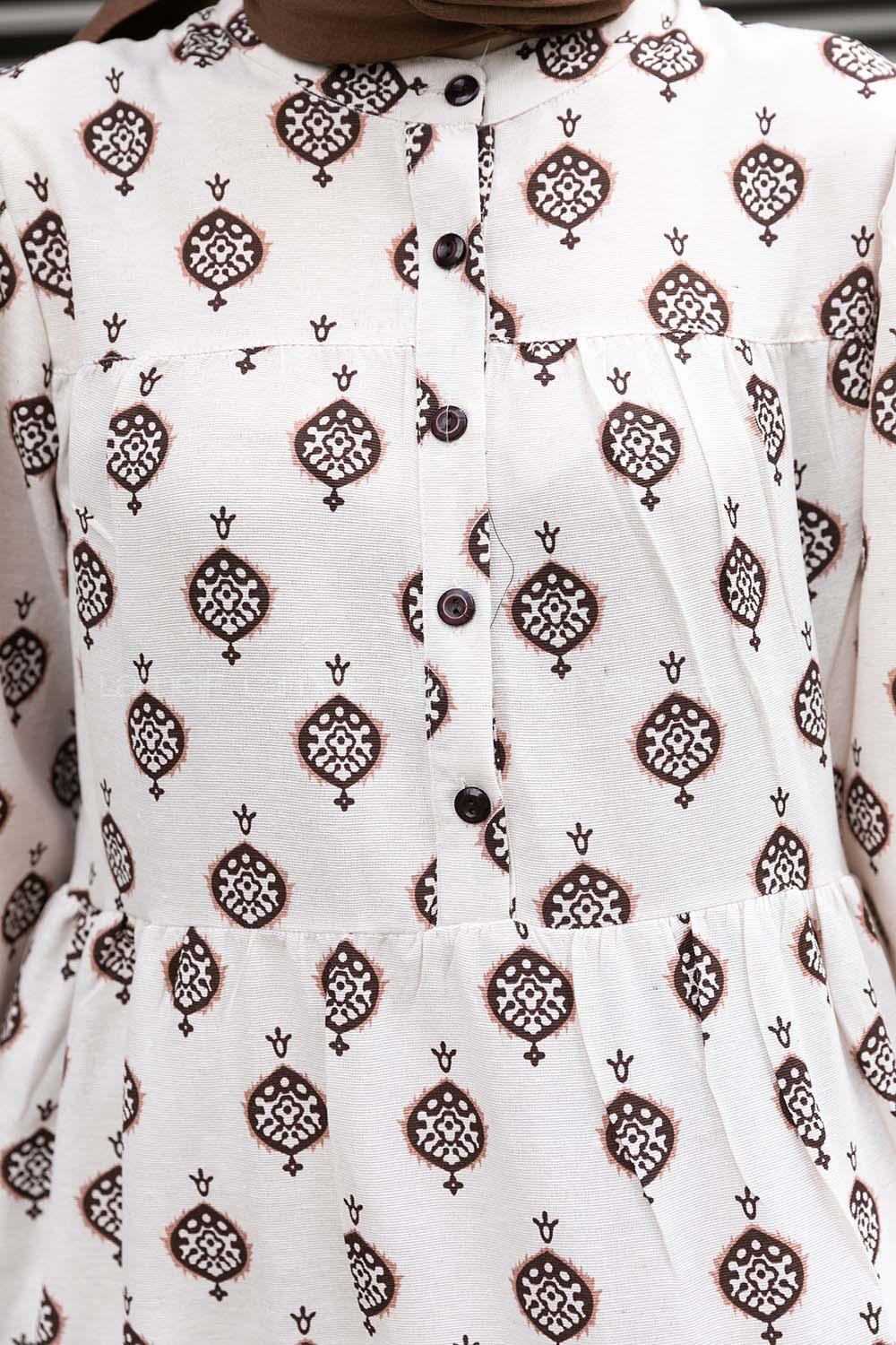 Brown Crew Neck Cotton Printed Dresess