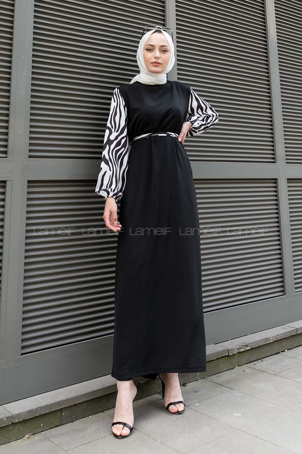 Black Crew Neck Ayrobin Printed Dresess