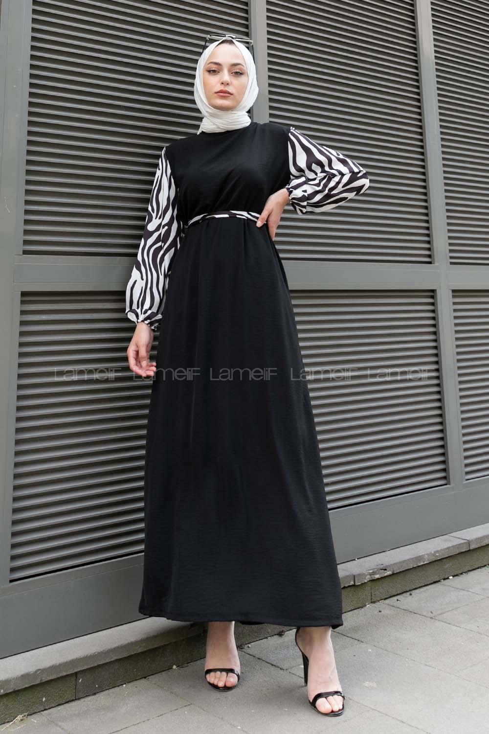 Black Crew Neck Ayrobin Printed Dresess