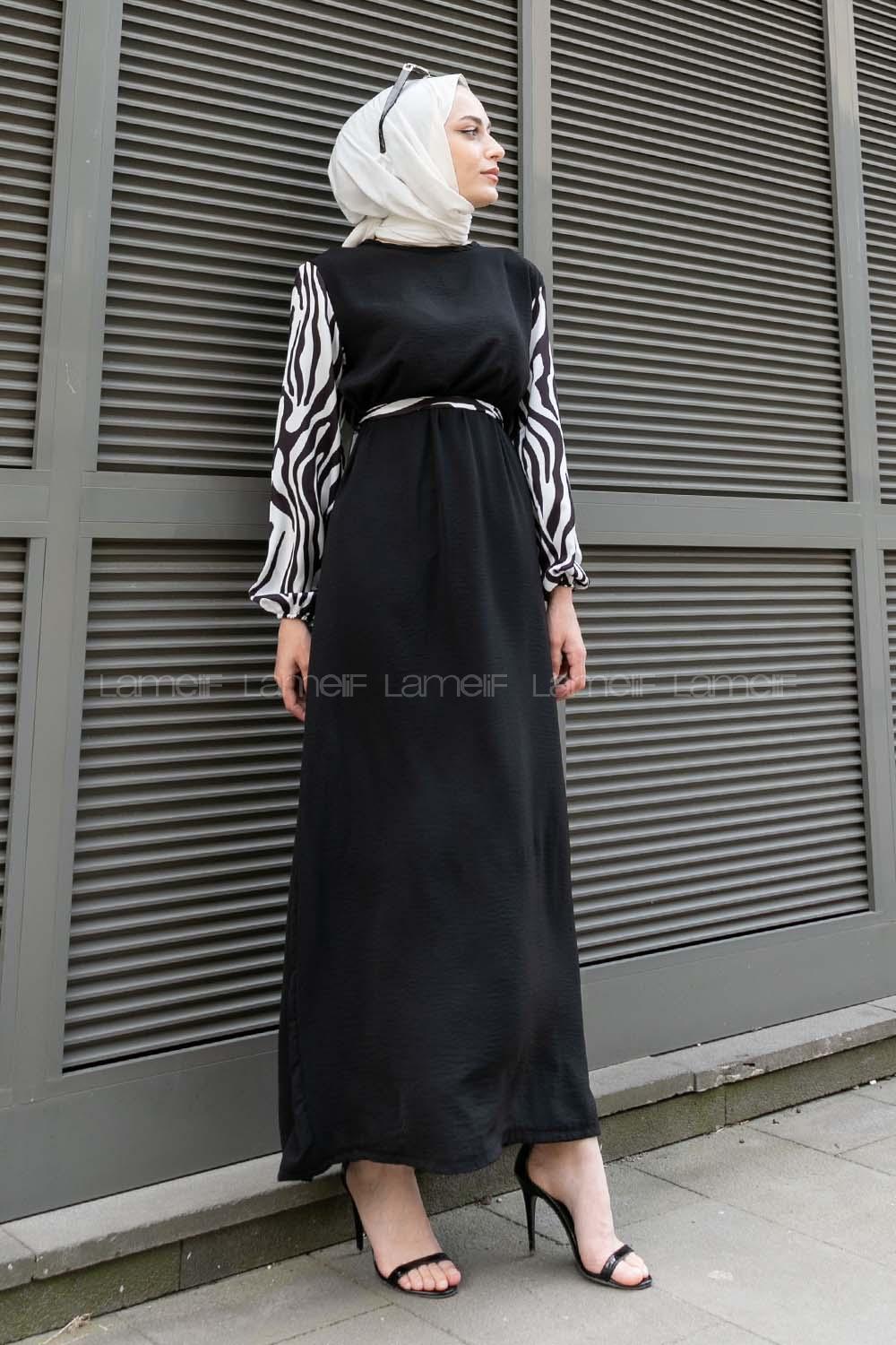 Black Crew Neck Ayrobin Printed Dresess