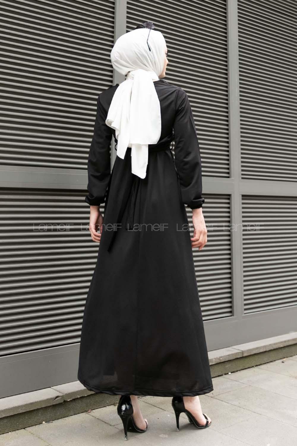 Black Crew Neck Crepe Fabric Unprinted Dresess