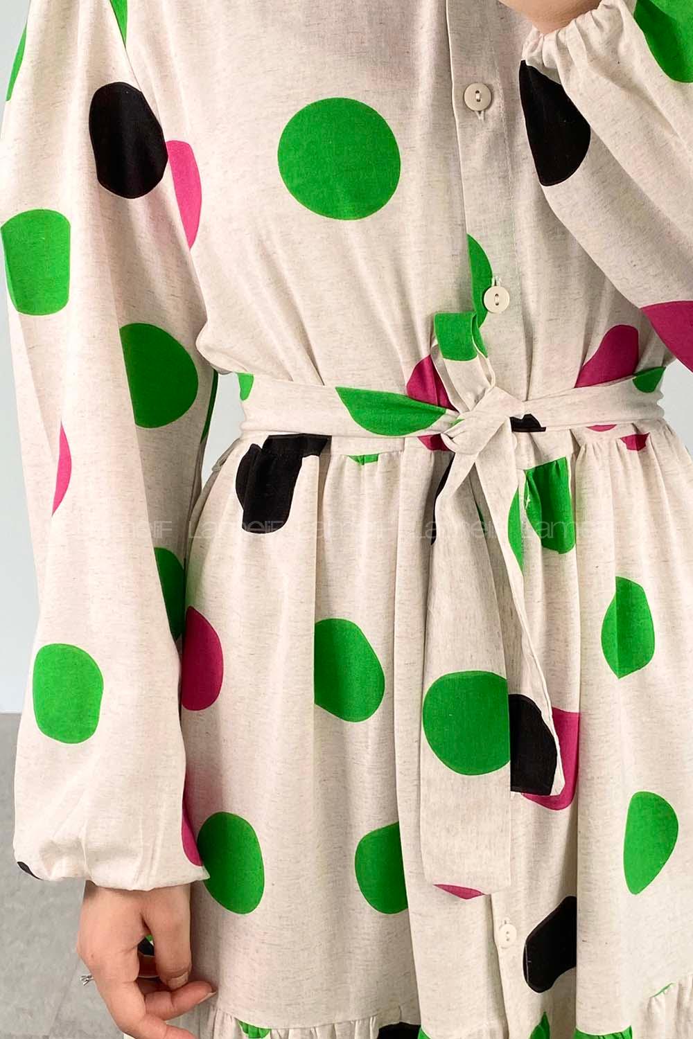 Green-1 Crew Neck Linen Printed Dresess