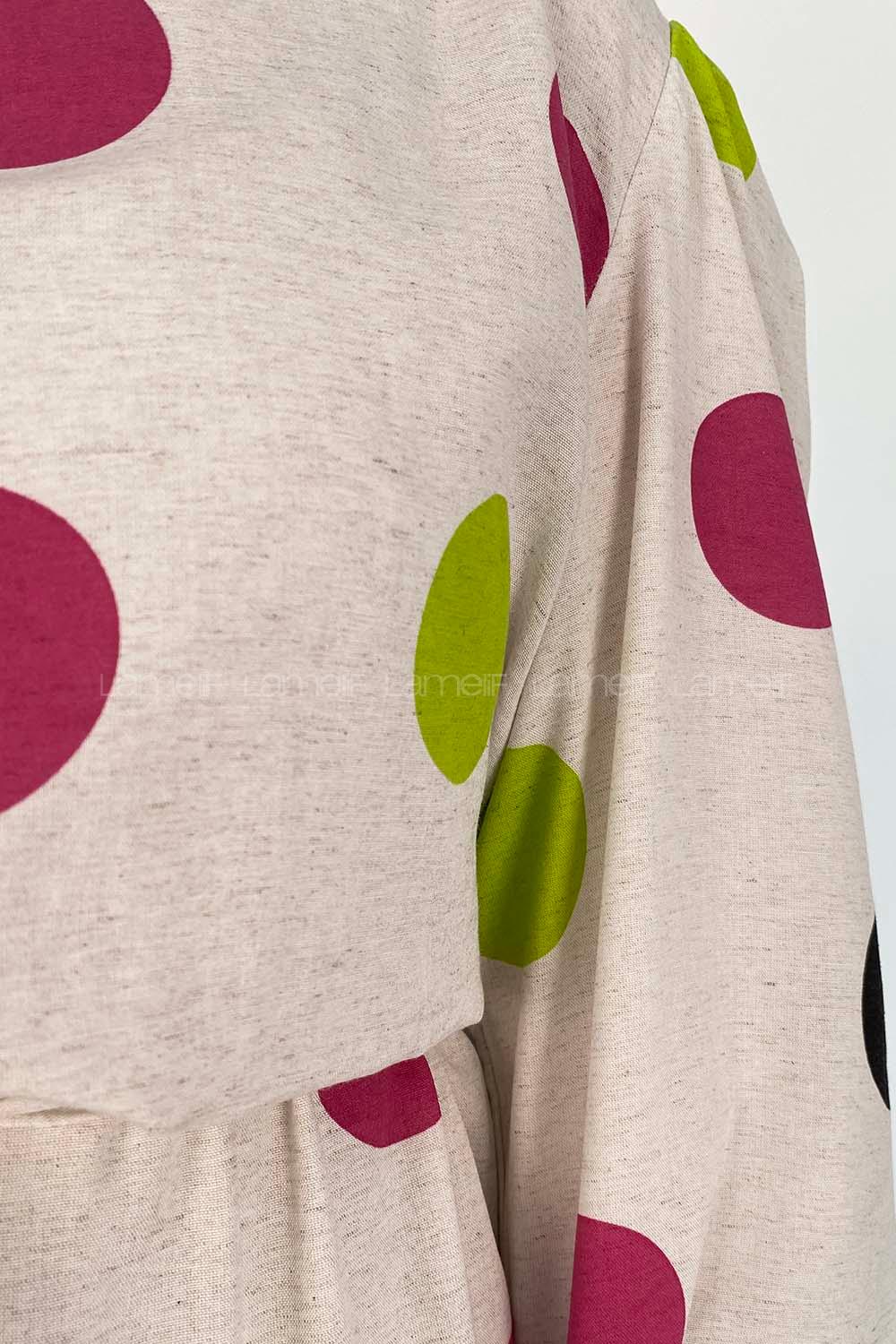 Fuchsia Crew Neck Linen Printed Dresess