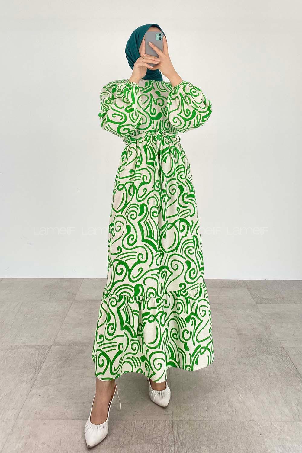 Green-1 Crew Neck Cotton Printed Dresess