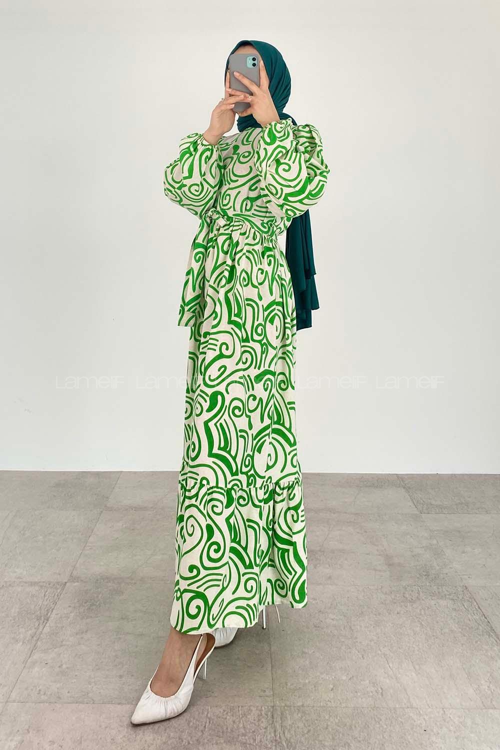 Green-1 Crew Neck Cotton Printed Dresess