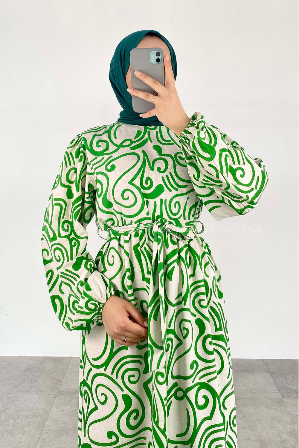 Green-1 Crew Neck Cotton Printed Dresess