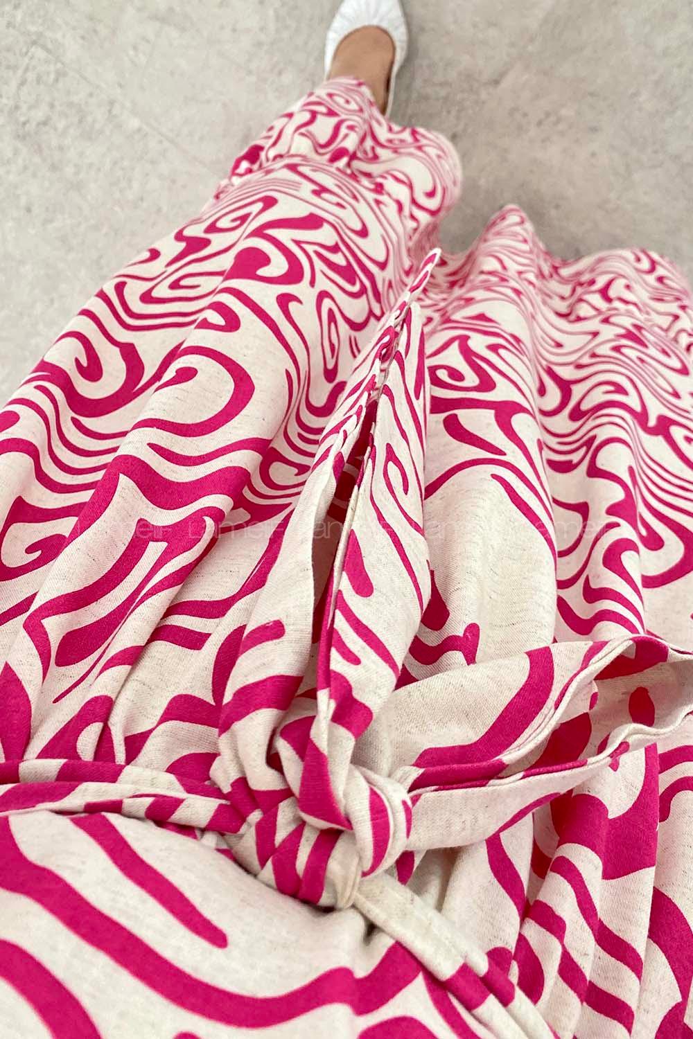 Fuchsia Crew Neck Cotton Printed Dresess