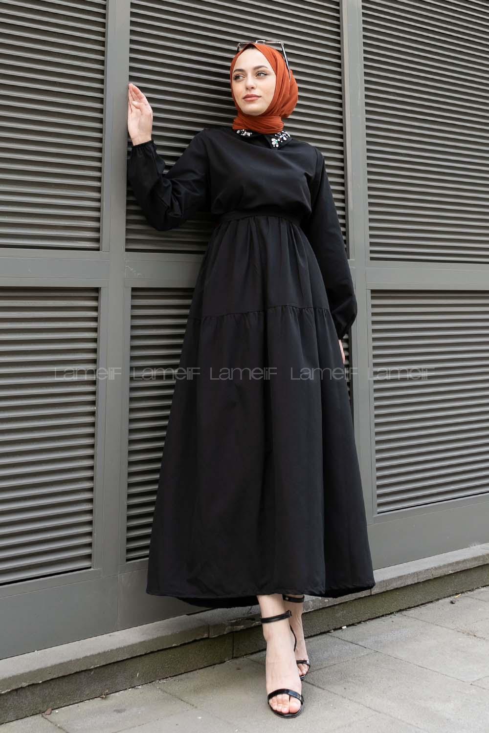 Black Shirt Collar Cotton Unprinted Dresess
