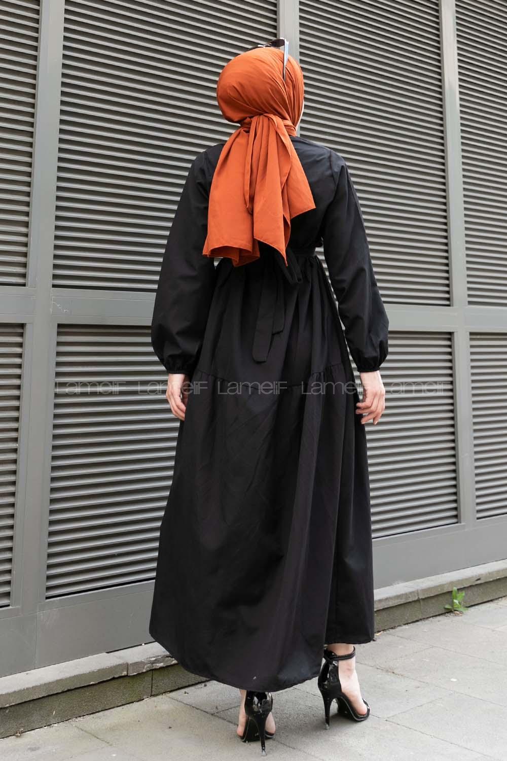 Black Shirt Collar Cotton Unprinted Dresess