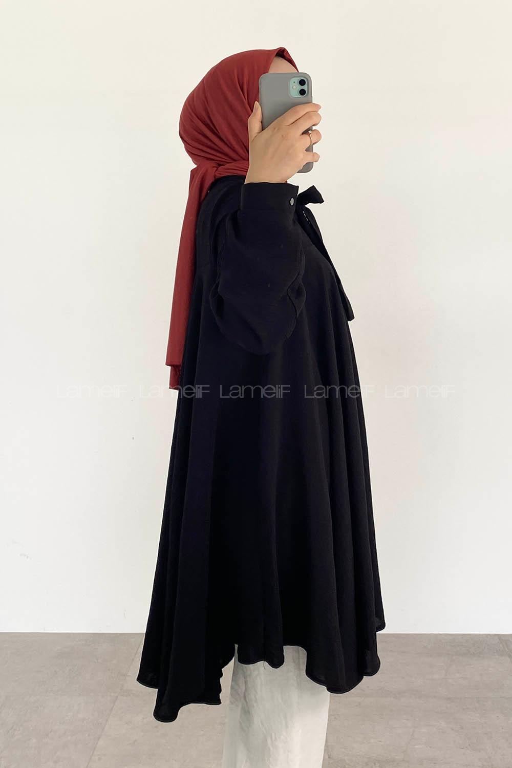 Black Foulard Neck Ayrobin Unprinted Tunic