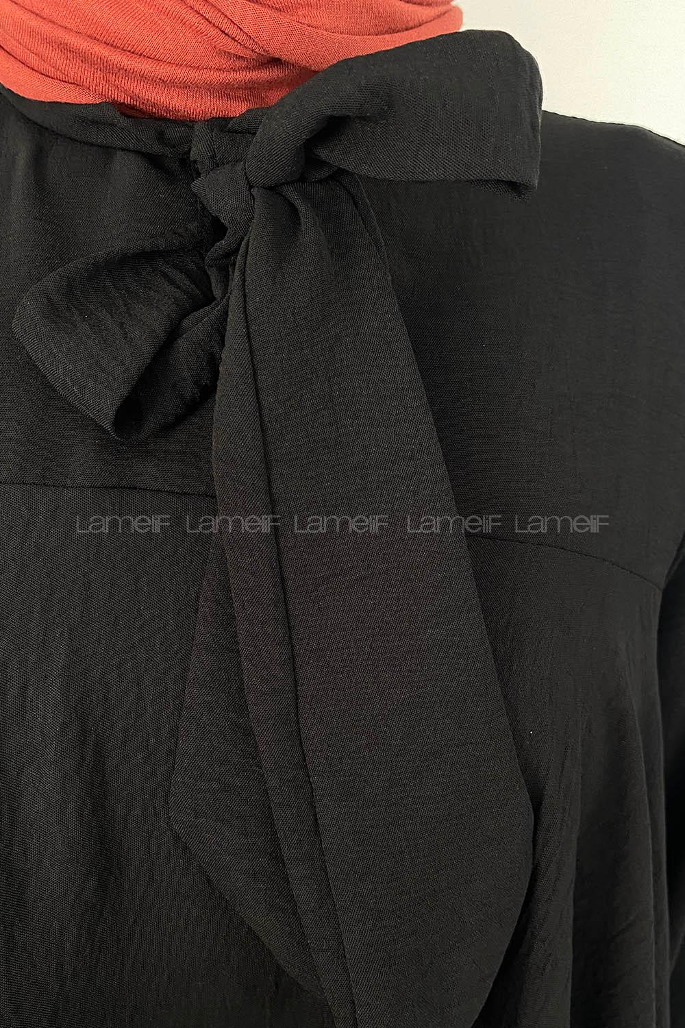 Black Foulard Neck Ayrobin Unprinted Tunic