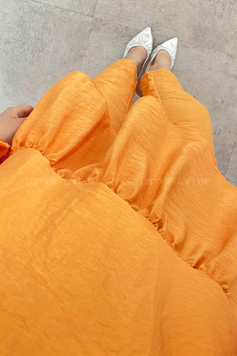 Orange Crew Neck Balloon Sleeve Arm Without Accessories Viscose Fabric Regular Trousers Comfortable Suit