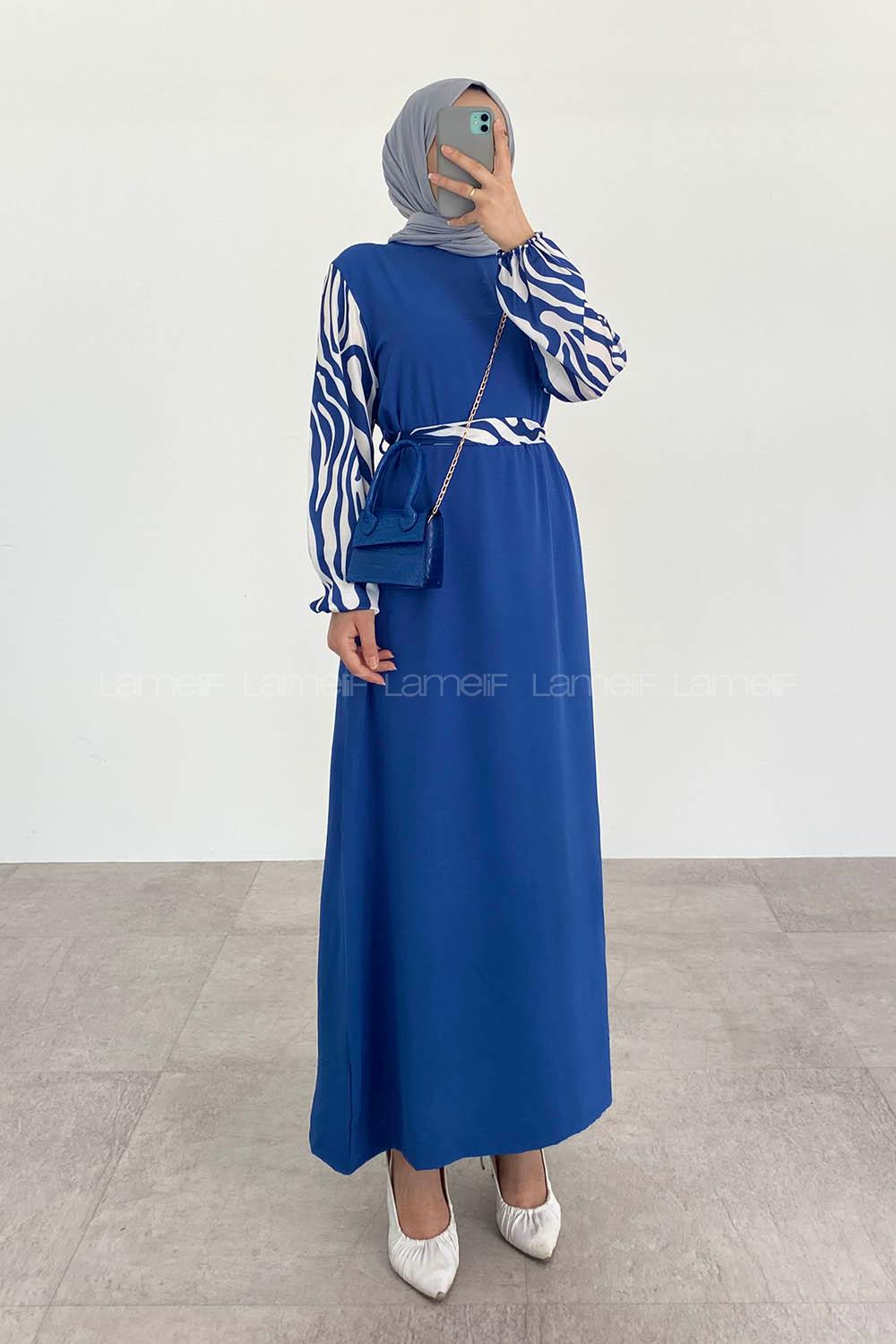 Indigo Crew Neck Ayrobin Printed Dresess