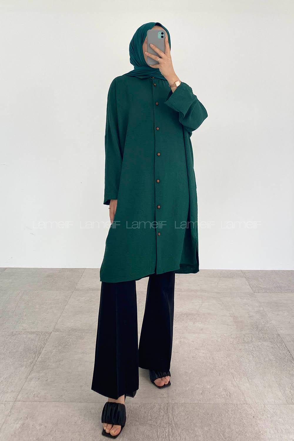 Emerald Green Shirt Collar Ayrobin Unprinted Tunic