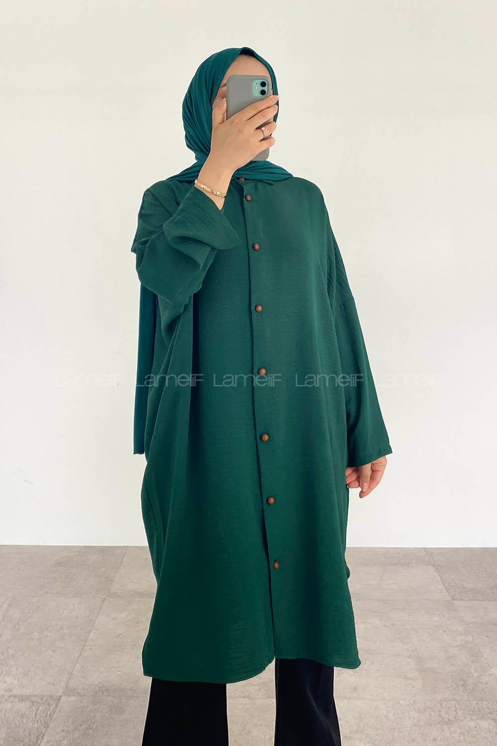 Emerald Green Shirt Collar Ayrobin Unprinted Tunic