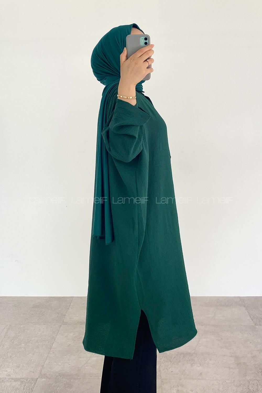 Emerald Green Shirt Collar Ayrobin Unprinted Tunic