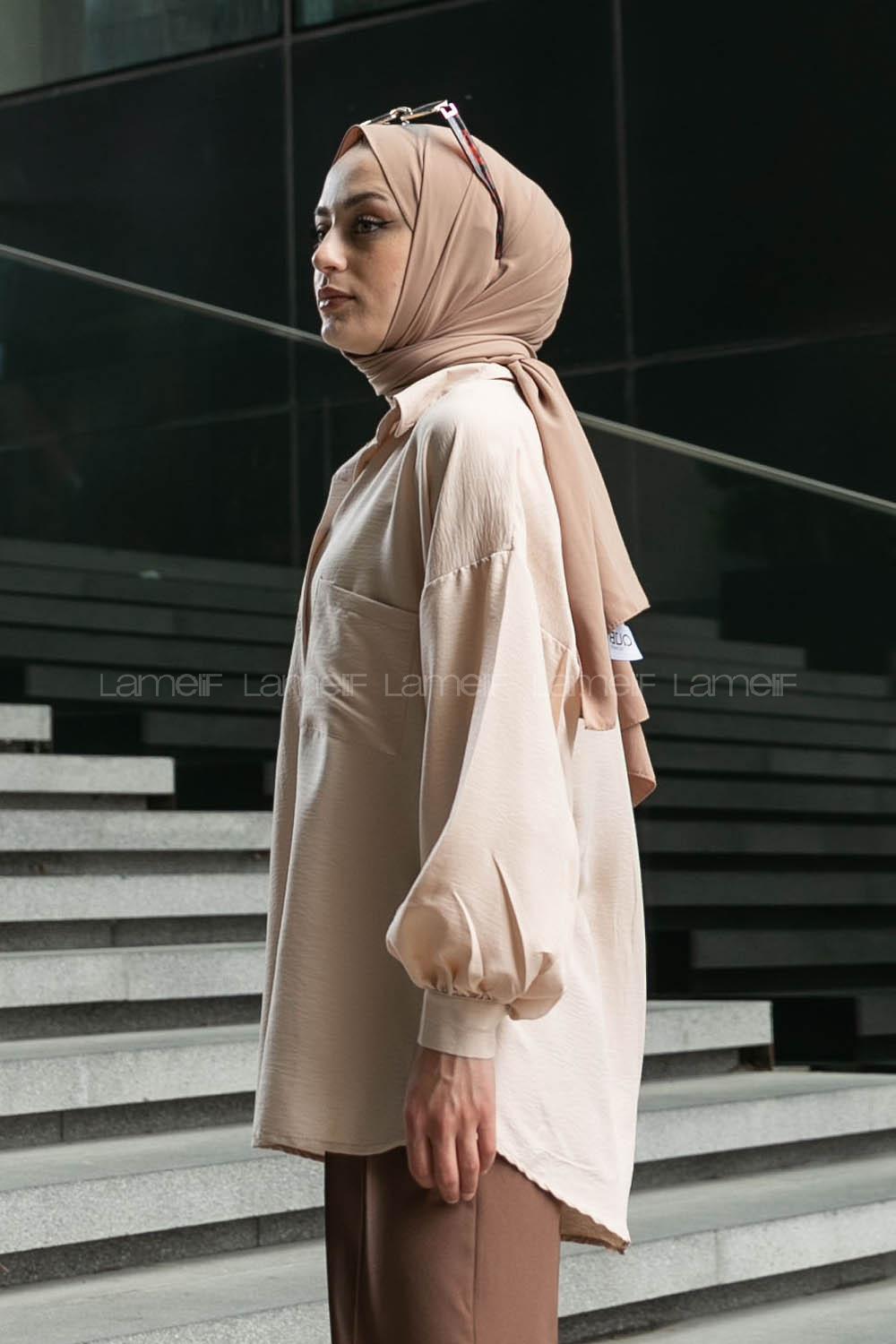 Beige Shirt Collar Long Arm Cotton Unprinted Shirt