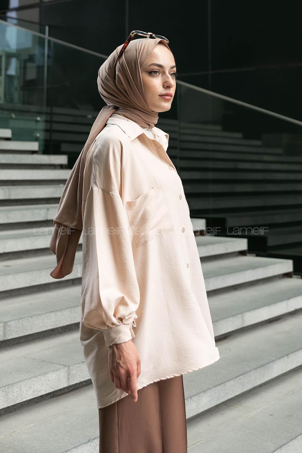 Beige Shirt Collar Long Arm Cotton Unprinted Shirt