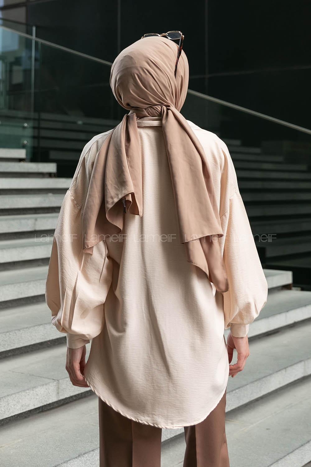 Beige Shirt Collar Long Arm Cotton Unprinted Shirt