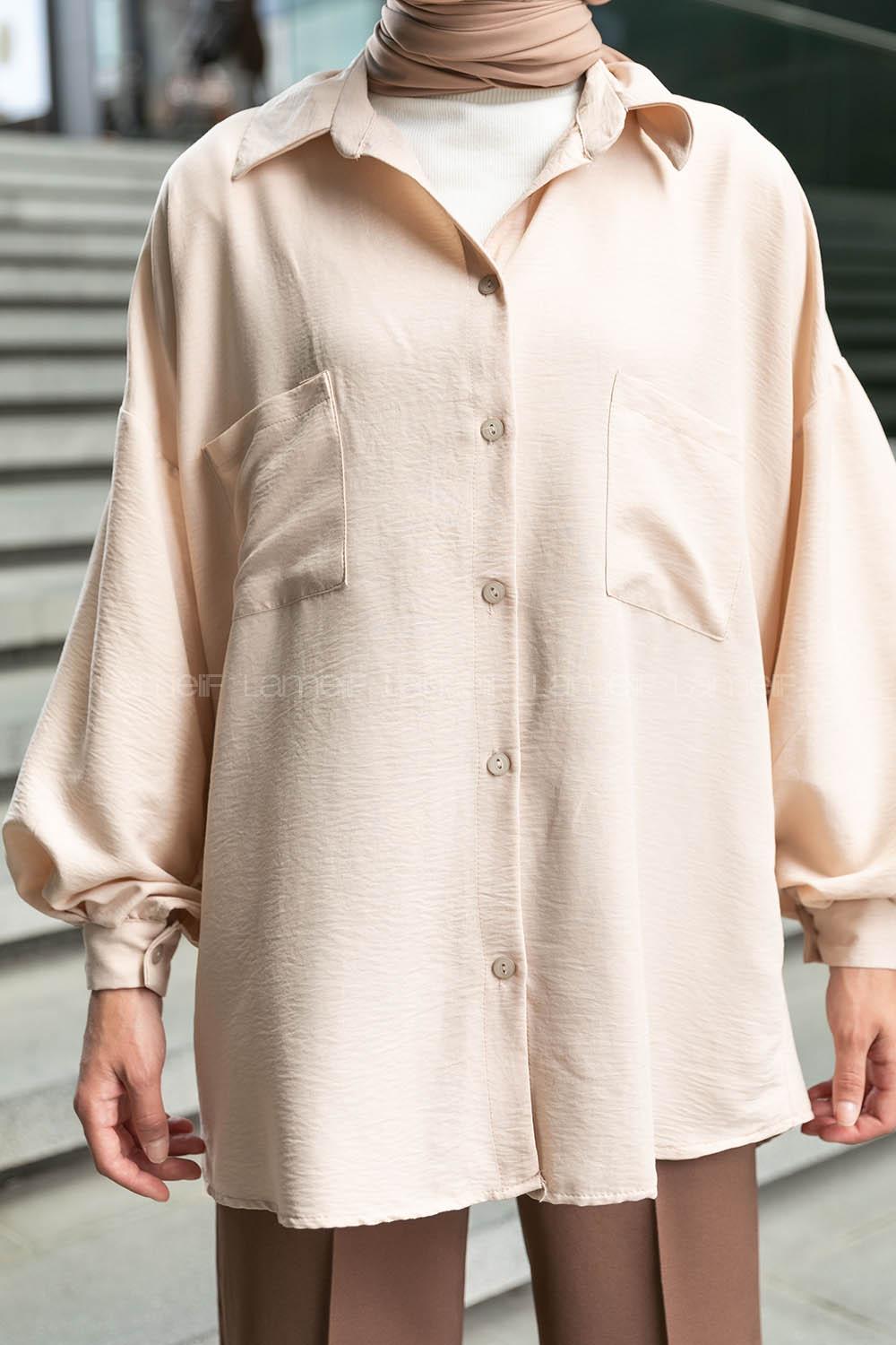 Beige Shirt Collar Long Arm Cotton Unprinted Shirt