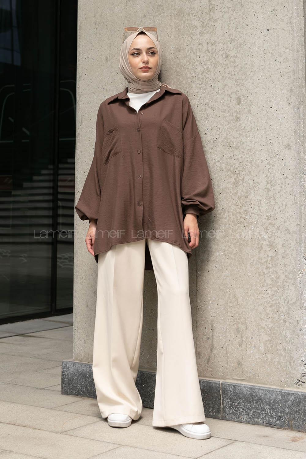 Soft Brown Shirt Collar Long Arm Cotton Unprinted Shirt