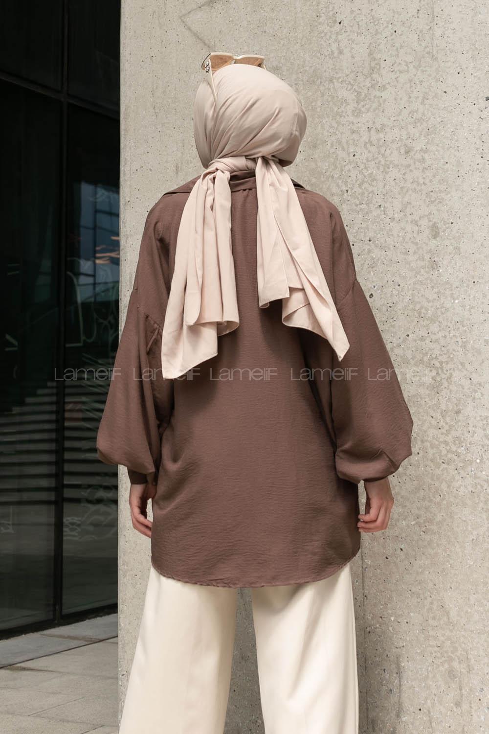 Soft Brown Shirt Collar Long Arm Cotton Unprinted Shirt