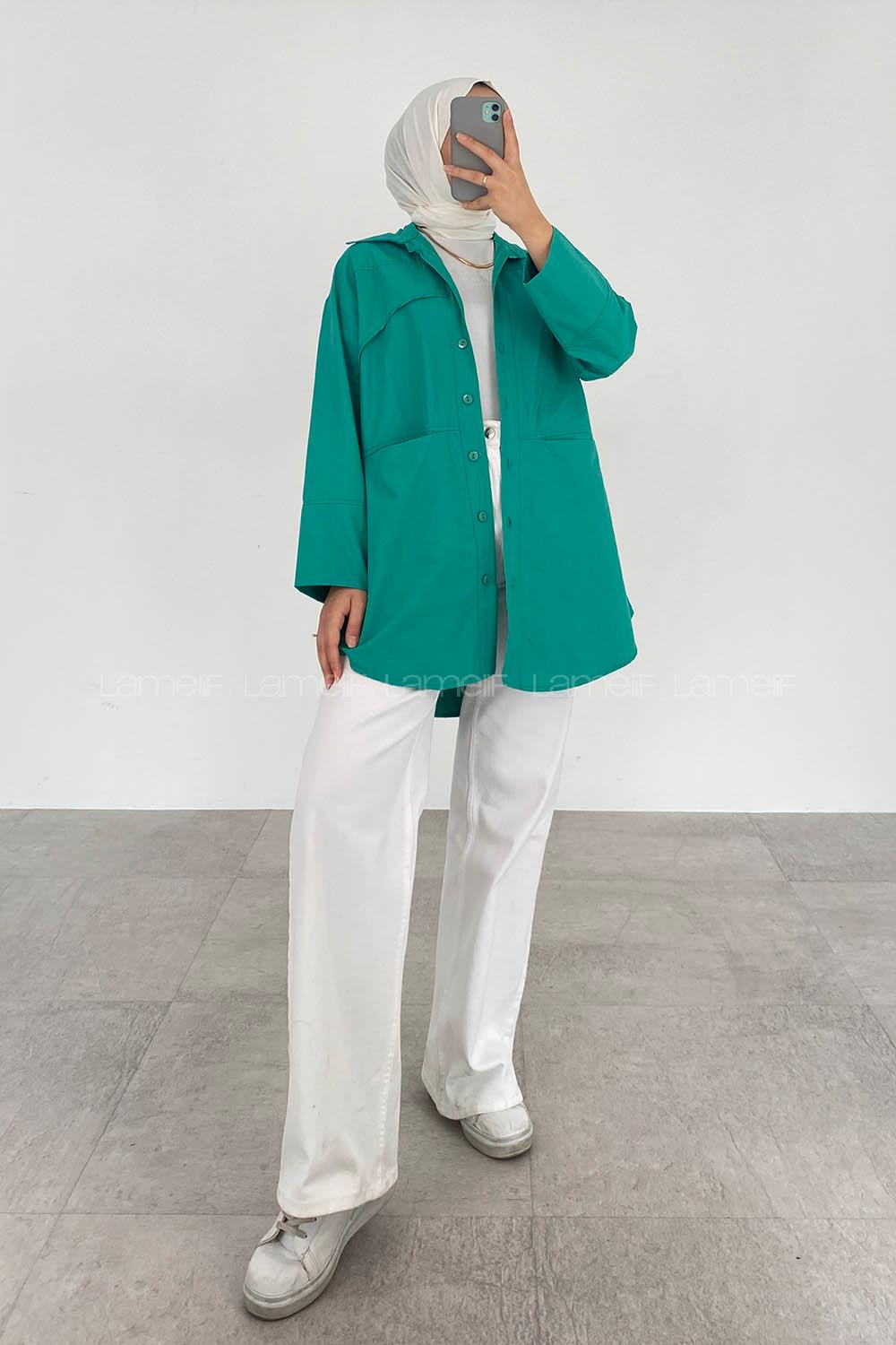 Green-1 Shirt Collar Long Arm Cotton Unprinted Shirt