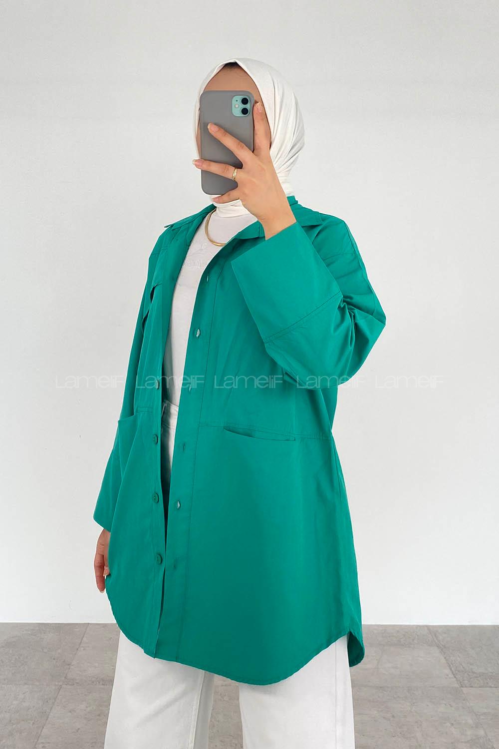 Green-1 Shirt Collar Long Arm Cotton Unprinted Shirt
