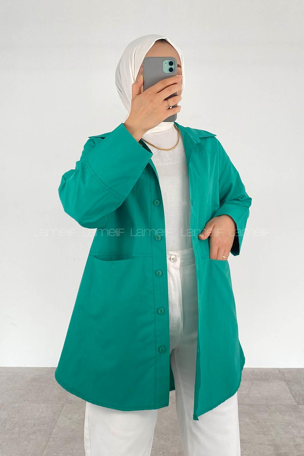 Green-1 Shirt Collar Long Arm Cotton Unprinted Shirt