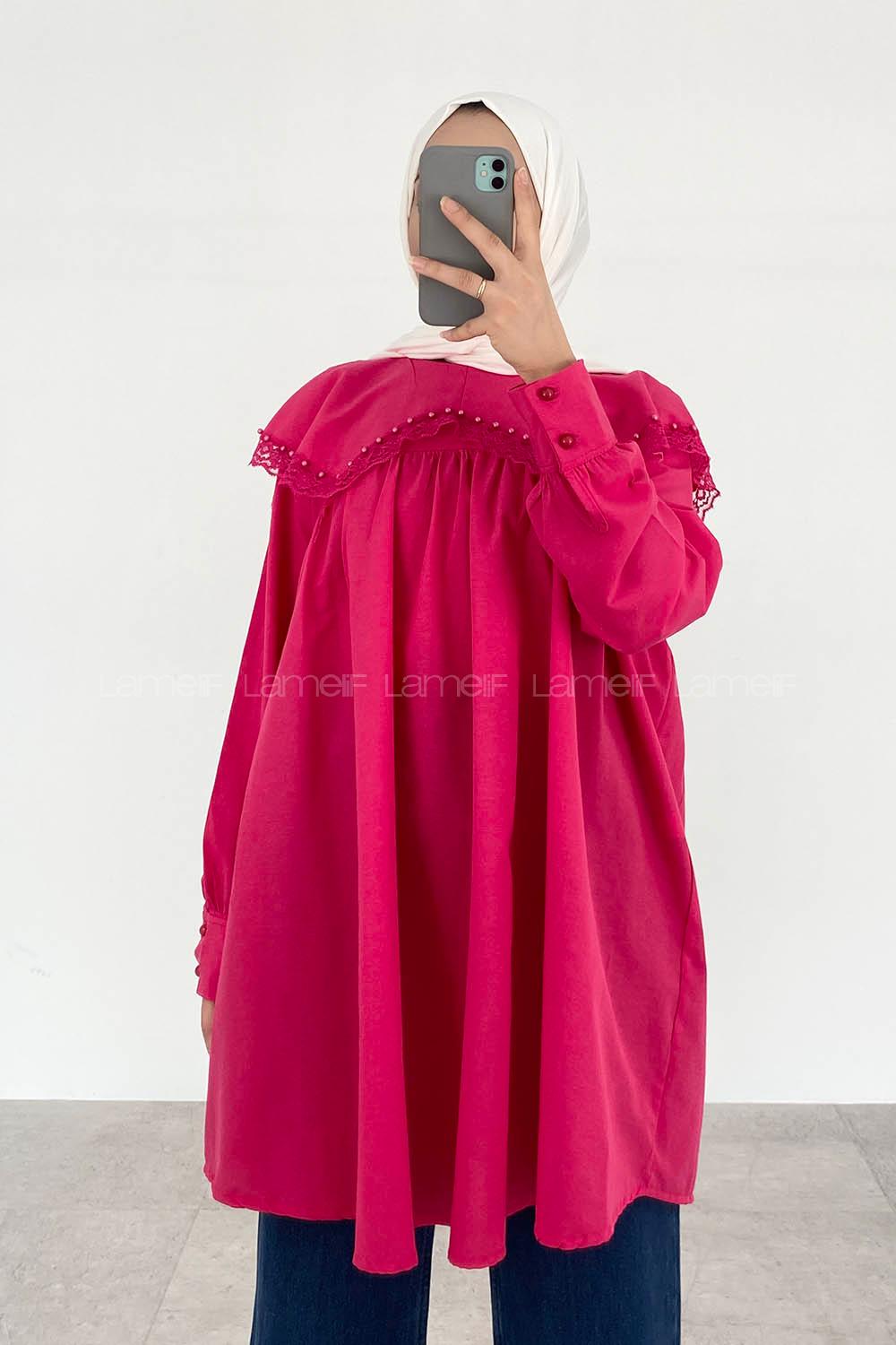 Fuchsia Hood Neck Acrylic Printed Tunic