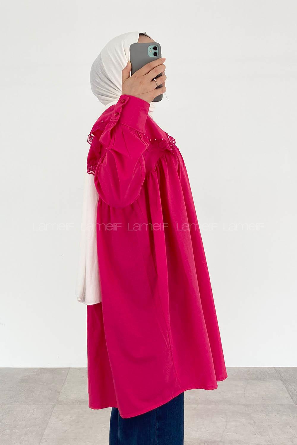 Fuchsia Hood Neck Acrylic Printed Tunic