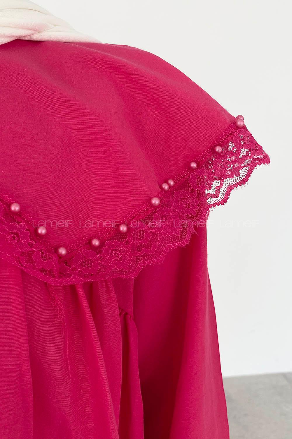 Fuchsia Hood Neck Acrylic Printed Tunic