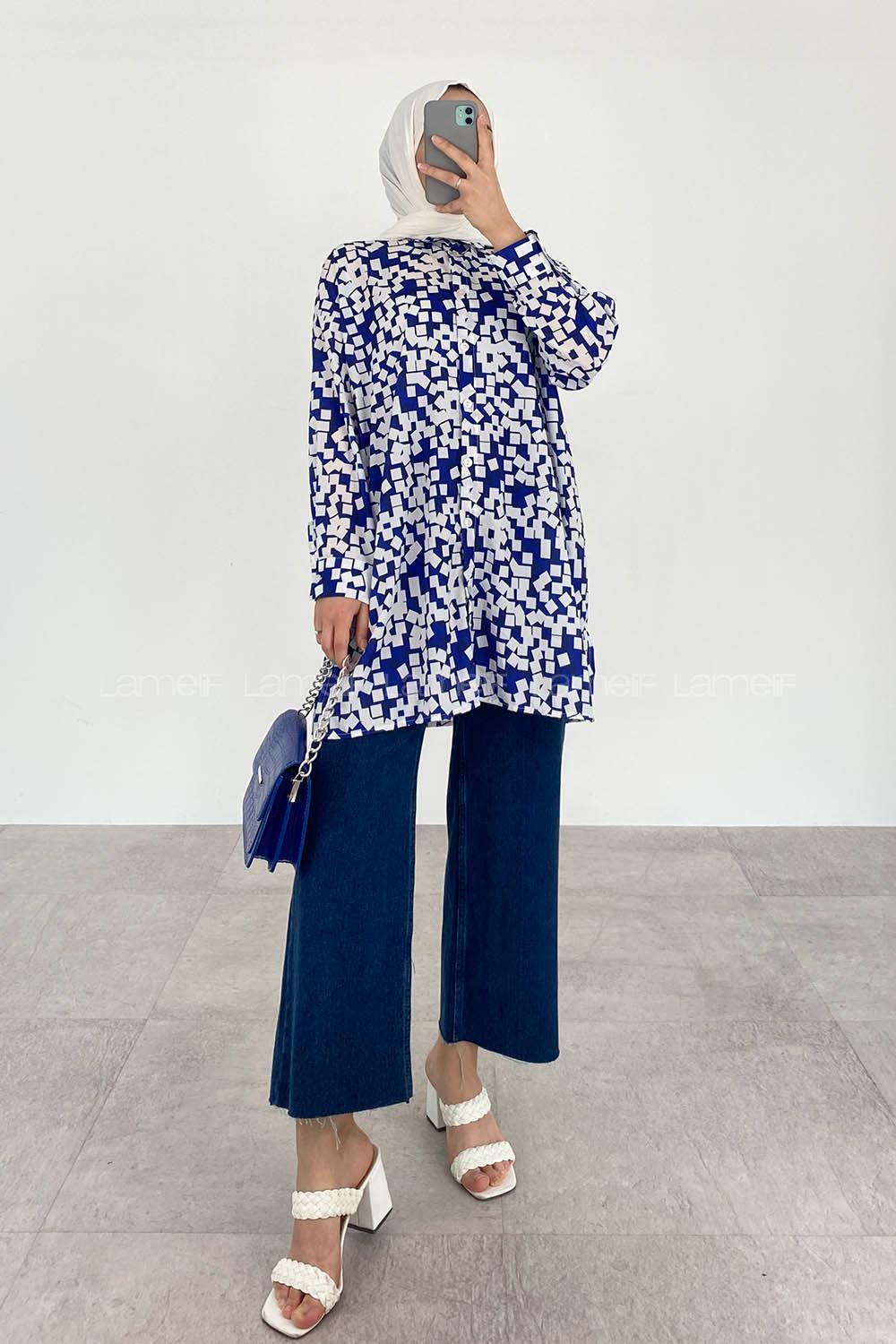 Saxe Shirt Collar Long Arm Viscose Fabric Printed Shirt