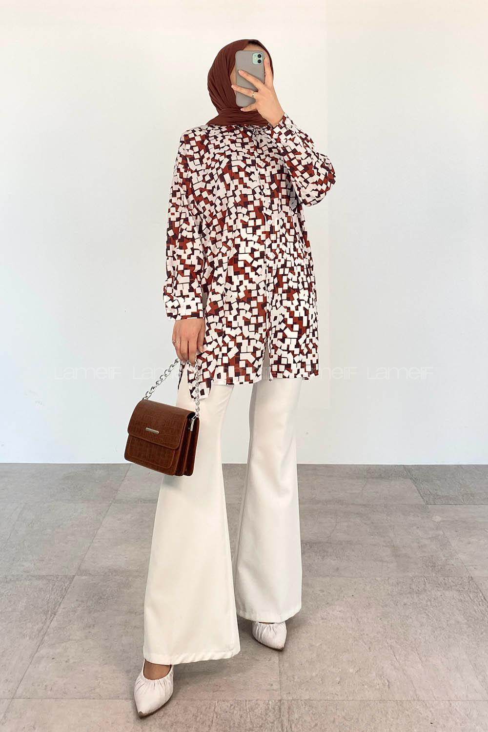 Tan Shirt Collar Long Arm Viscose Fabric Printed Shirt