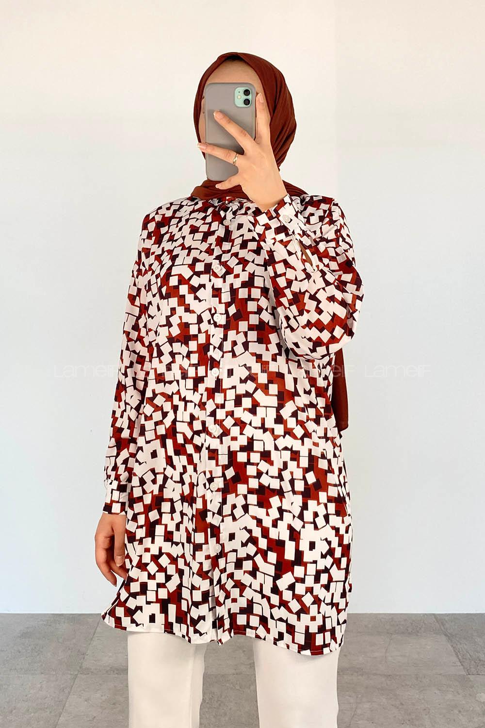 Tan Shirt Collar Long Arm Viscose Fabric Printed Shirt