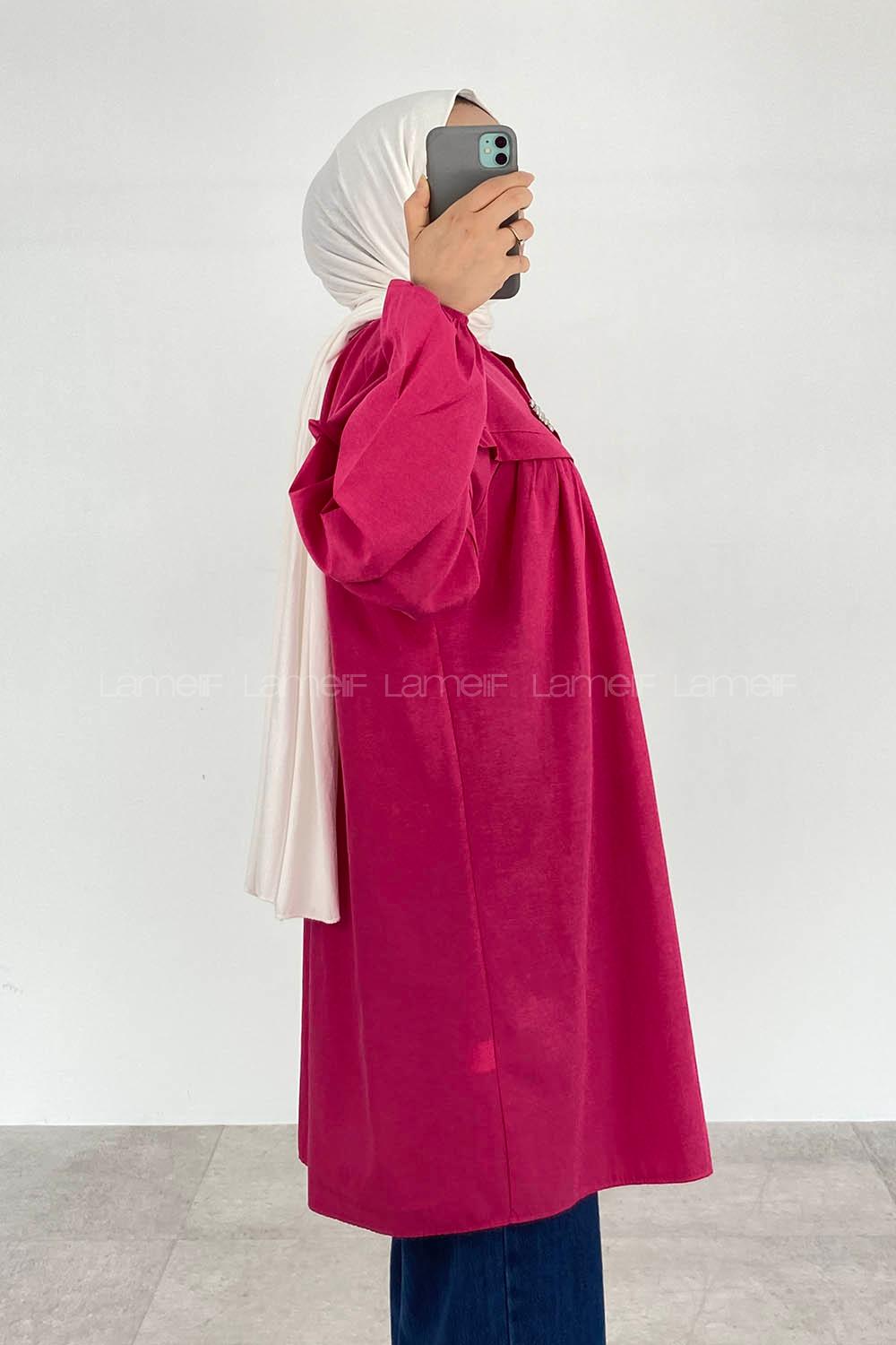 Fuchsia Shirt Collar Long Arm Cotton Unprinted Shirt