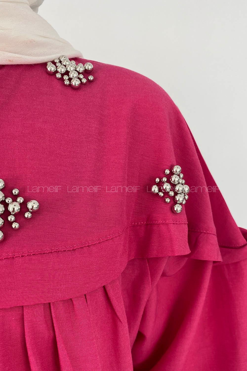 Fuchsia Shirt Collar Long Arm Cotton Unprinted Shirt