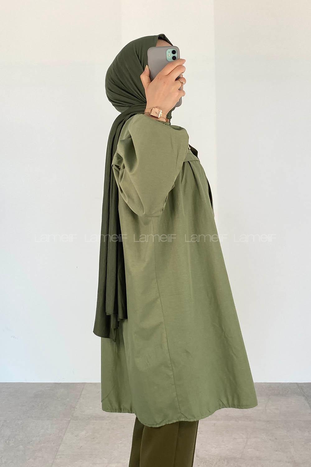 Khaki Shirt Collar Long Arm Cotton Unprinted Shirt