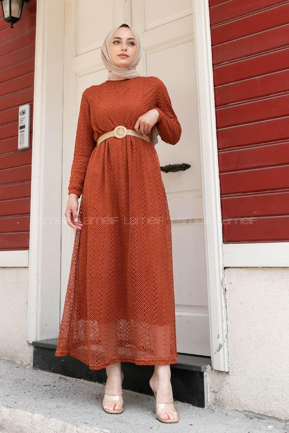 Tan Normal Neck Cotton Fabric Unprinted Dresess