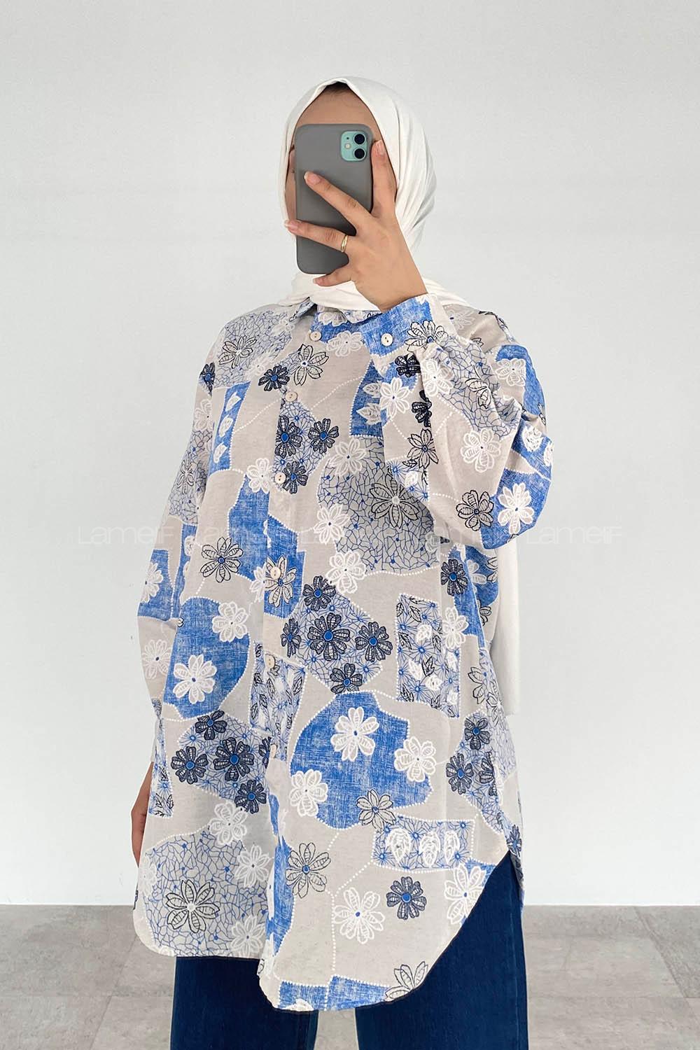 Blue Shirt Collar Long Arm Viscose Fabric Printed Shirt