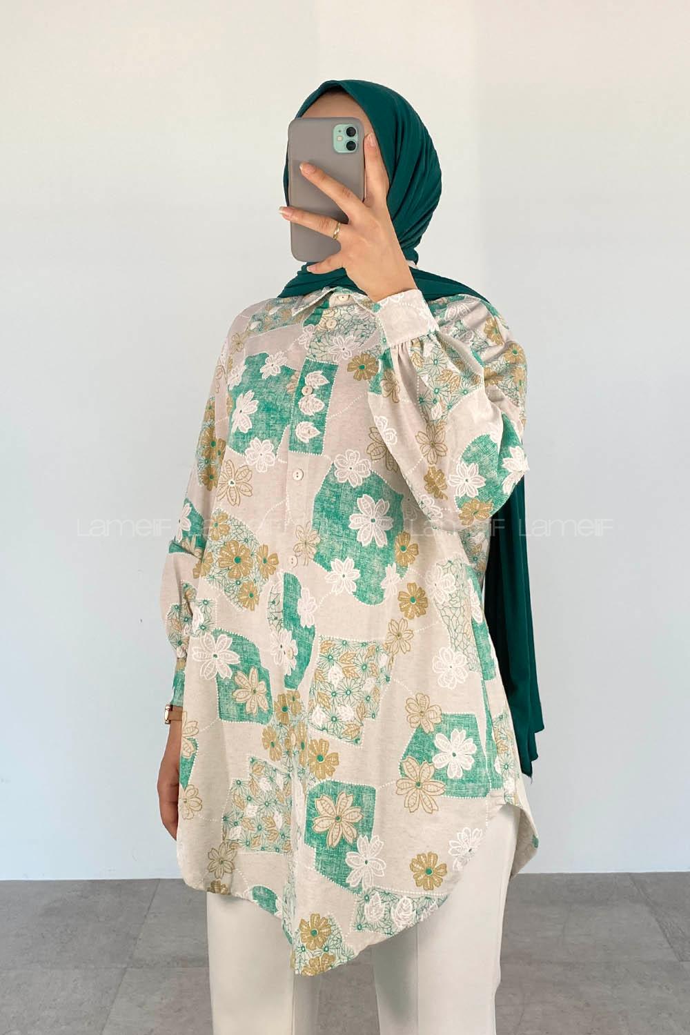 Green Shirt Collar Long Arm Viscose Fabric Printed Shirt
