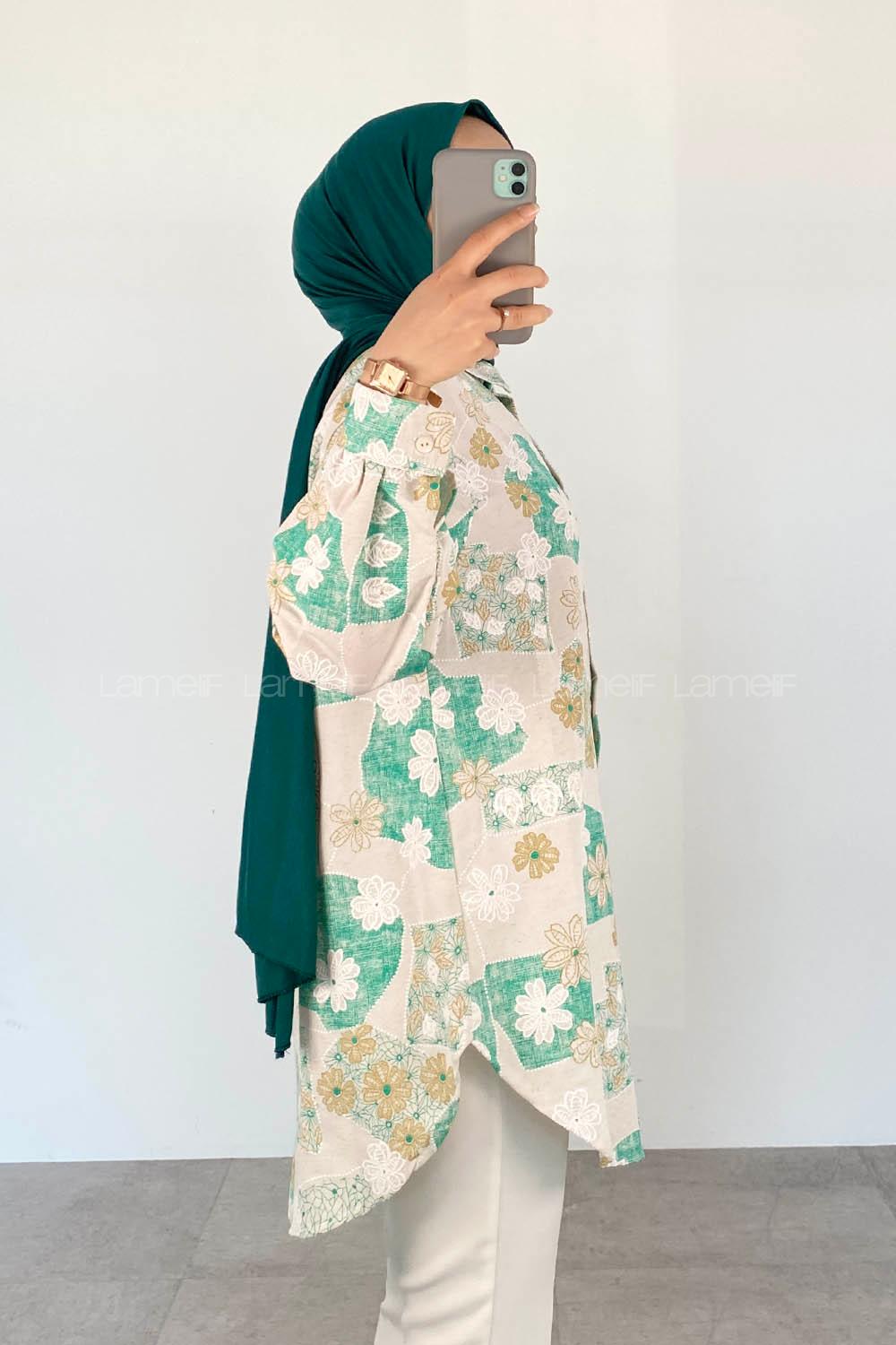 Green Shirt Collar Long Arm Viscose Fabric Printed Shirt