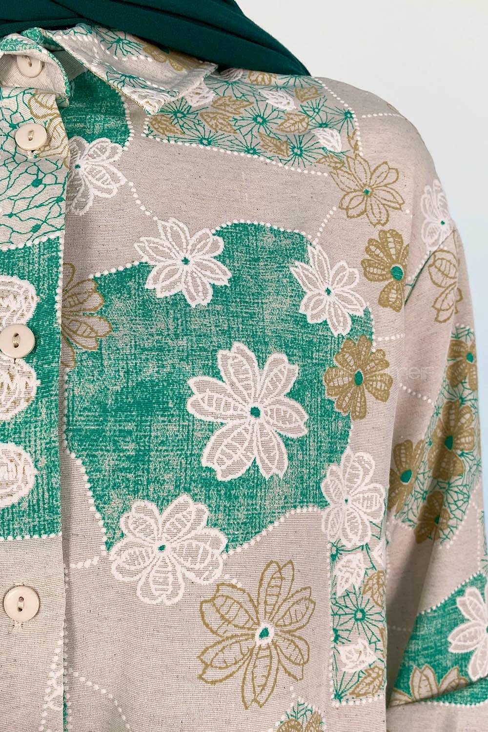 Green Shirt Collar Long Arm Viscose Fabric Printed Shirt