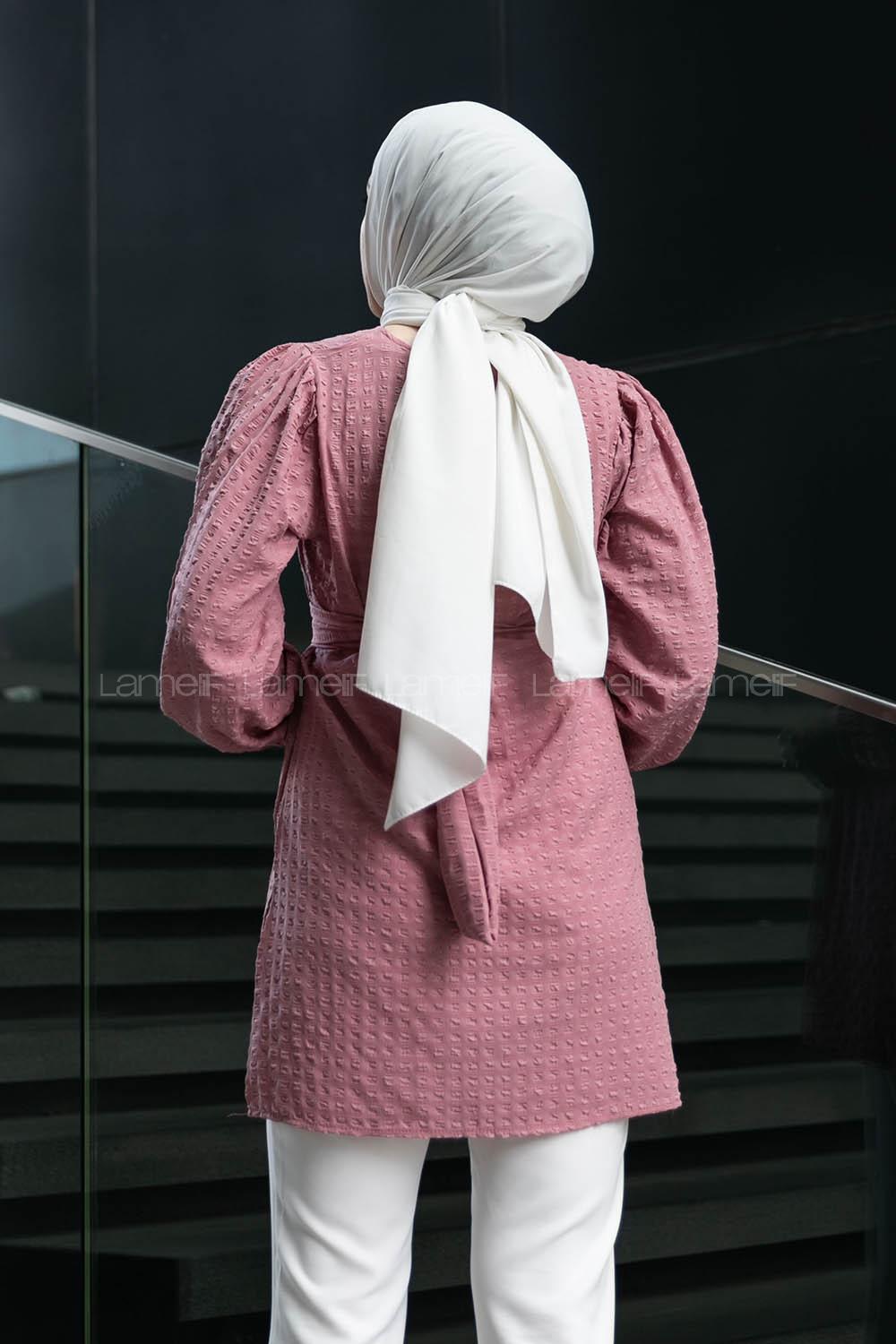 Powder Crew Neck Viscose Fabric Unprinted Tunic