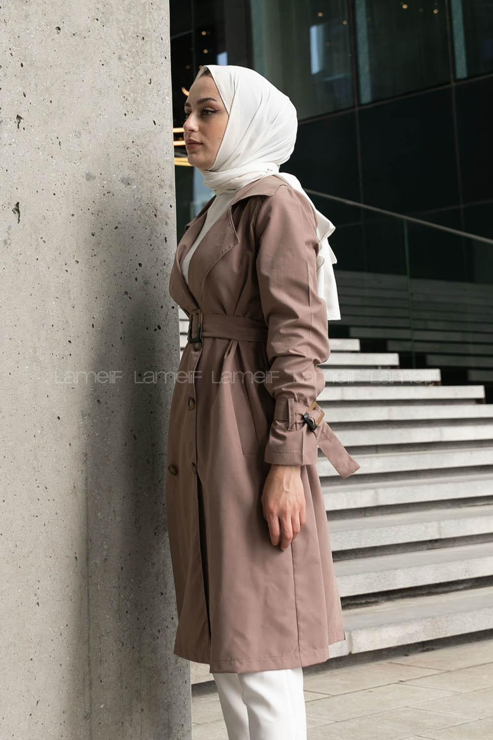 Brown Long Arm Belted Cotton Trench Coat