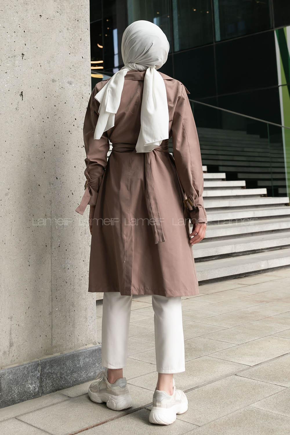 Brown Long Arm Belted Cotton Trench Coat