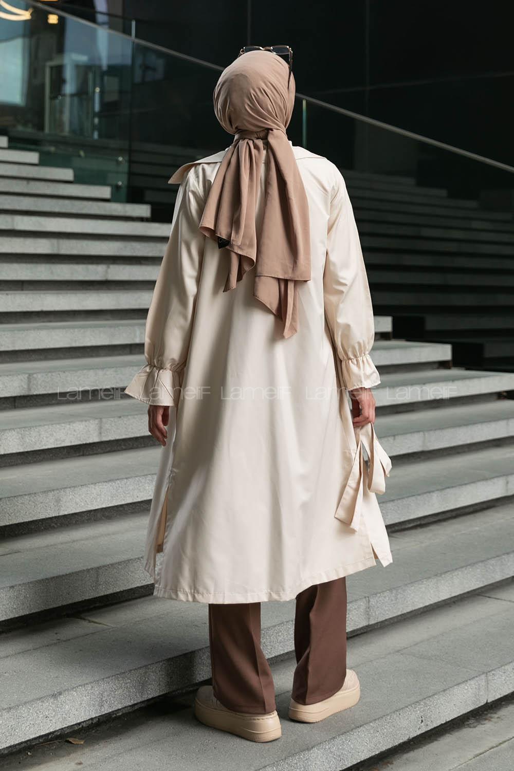 Stone Long Arm Belted Buttoned Parachute Fabric Trench Coat